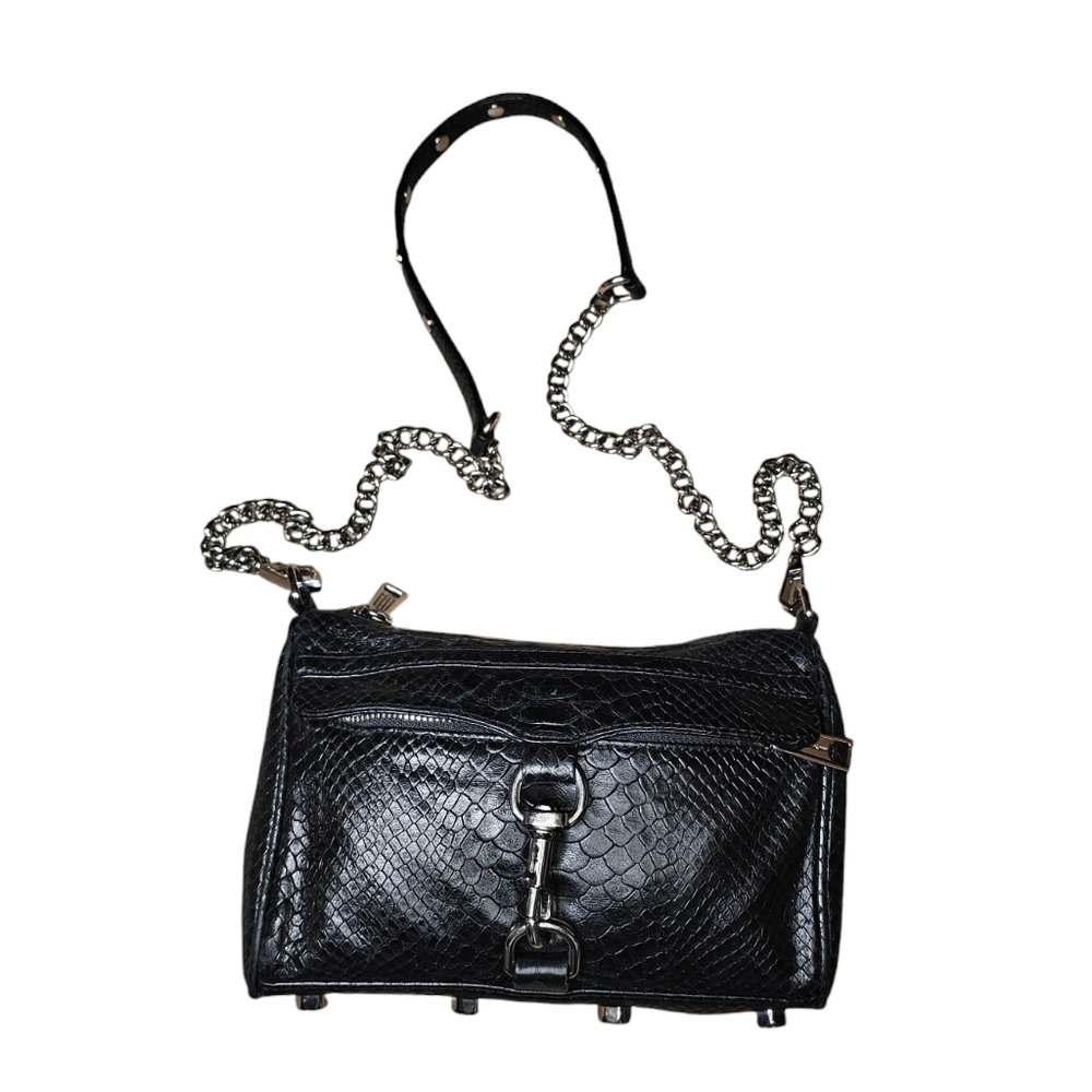 Rebecca Minkoff Mini M.A.C. Black Leather Snakeskin Printed Crossbody Bag